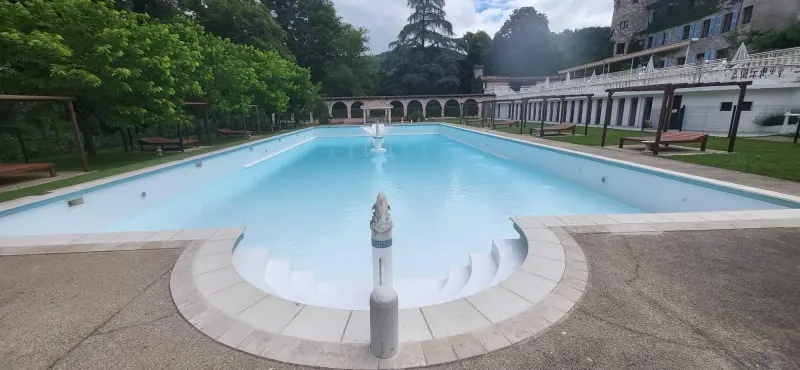 Domaine du Château : Piscine classique avec escalier monumental